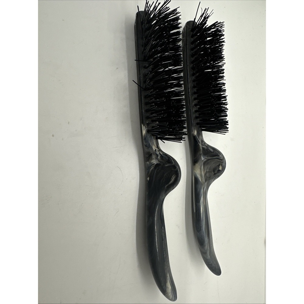 2 Vintage Phillips Wrist Saver 14 Hair Brush Ivory Grey Black Marbled 8.25" USA‎